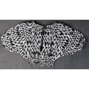 Adiva Top Women M Black & White Print Sheer 3/4 Sleeve‎ Off Shoulder Blouse